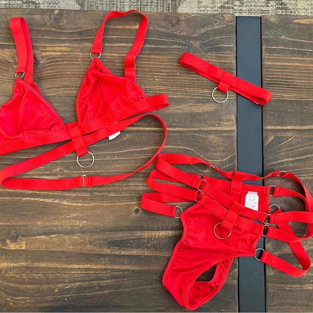 Red Strappy Lingerie Set